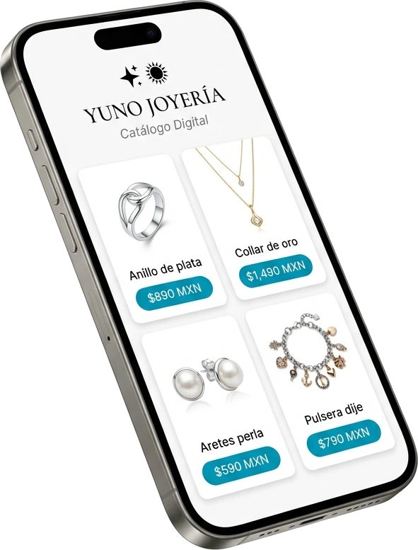 Catálogo digital de Yuno Joyería abierto en un celular